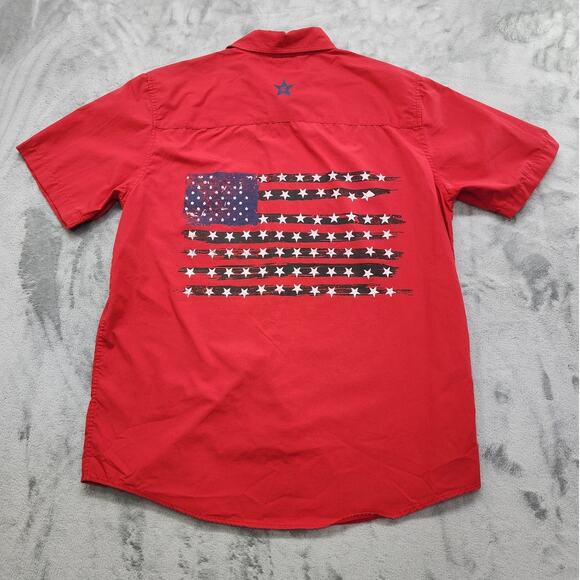 Vintage Y2K Rocawear Short Sleeve Button Up Shirt Size M Red Patriotic Flag USA - Picture 1 of 11